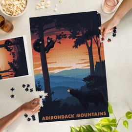 Adirondack Mountains, Black Bear Family, Sunset (1000 Piece Puzzle, Challenging Jigsaw Puzzle for Adults, Made in USA)