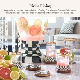 MacKenzie-Childs Courtly Check Round Enamel Coasters, Table Coasters for Drinks, Set of 4