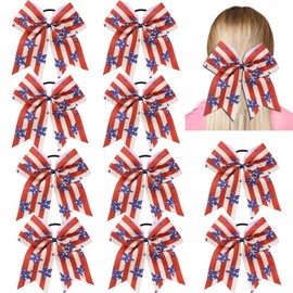 American USA Flag Cheer Bows for Girls,Red White and Blue Patriotic Flag Festival Hair Bow With Elastic Band Hair Accessories (Blue White)