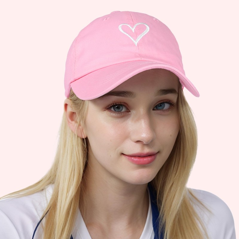 HeyCaps Women's Baseball Cap with Heart-Shaped Embroidery Pattern, Cotton Hat,