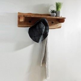 Alpine Natural Live Edge Wood Coat Hooks with Shelf – 36-Inch Wall-Mounted Home Storage Solution with Clear Finish and Unique Natural Wood Design by Alaterre Furniture