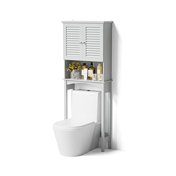 SRIWATANA Over The Toilet Storage, Bathroom Cabinet Organizer Shelf Space Saver with Adjustable Rack - Grey