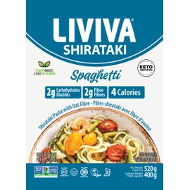 LIVIVA Organic Shirataki Pasta with Oat Fiber - Spaghetti, Low-Calorie Pasta, Non-GMO, Gluten Free Pasta, Keto-Certified - Pack of 6