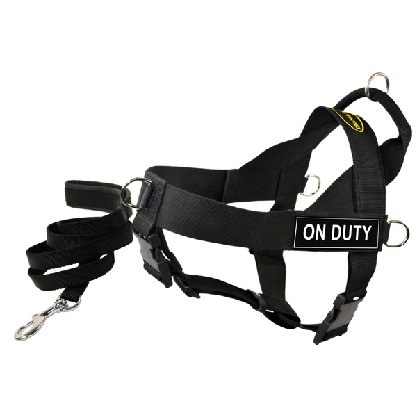Dean and Tyler Bundle One DT Universal Harness, NO PETTING PLEASE, LARGE (31" - 42")with One Matching Padded Puppy Leash, 6-Feet Stainless Snap, Black