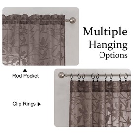 OVZME Anji Bird Brown Sheer Curtains 45 Inches Long 2 Panels Set for Small Window, Light Filtering Privacy Cafe Curtains Rod Pocket Top, Short Half Farmhouse Window Drapes for Kitchen, W38 x L45 Inch