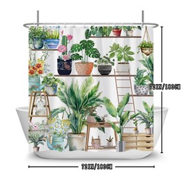 Yanutan Bohemian Plant Shower Curtain, Spring Green Plants Flower Shower Curtain Set for Bathroom, Natural Arboretum Botanical Garden Fabric Bath Curtain with Hooks, 72x72in