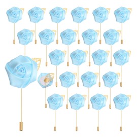 uxcell 24pcs Light Blue Rose Boutonnieres Flower Buttonholes Pocket Boutonnieres Pins for Wedding Ceremony Anniversary Prom Formal Dinner Party