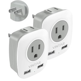 US to Japan Plug Adapter, VINTAR 2 Prong to 3 Prong Outlet Adapter with 2 AC Outlets and 2 USB Ports, Japan Travel Power Adapter for USA to Japanese China Canada Philippines, Type A