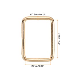 sourcing map 10Pcs Metal Rectangle Ring, 1 1/2 x 1 Inch Metal Rectangular Buckle Webbing Strap Fastener for Bag Belt DIY Accessories, Gold Tone