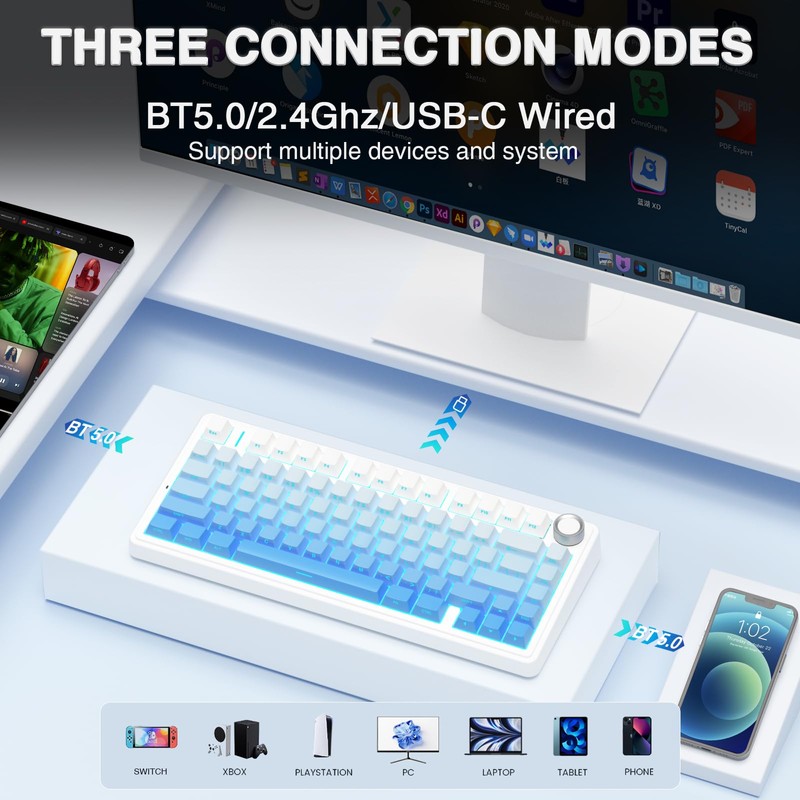 AULA F75 Pro Wireless Mechanical Keyboard,75% Hot Swappable Custom Keyboard,RGB