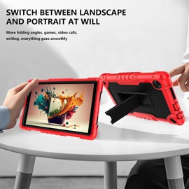 Doemoil for TCL Tab 8 V/TCL AT&T Tab 8 SE (6048E) Tablet Case with Screen Protector,Soft Silicone Rubber Heavy Duty Hybrid Had Back Shell Protection Build in Kickstand (Red/Black/1 PC)