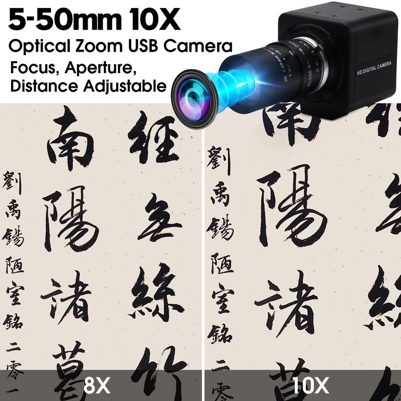 ELP USB Camera 8MP 10X Optical Zoom Webcam 5-50mm Varifocal
