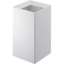 Yamazaki Home Trash Can - Modern Open Top Garbage Waste Bin Basket with Handle, Plastic, Short, 2.4 gallons, 9 liters, Handles, Lid, No Assembly Req., White