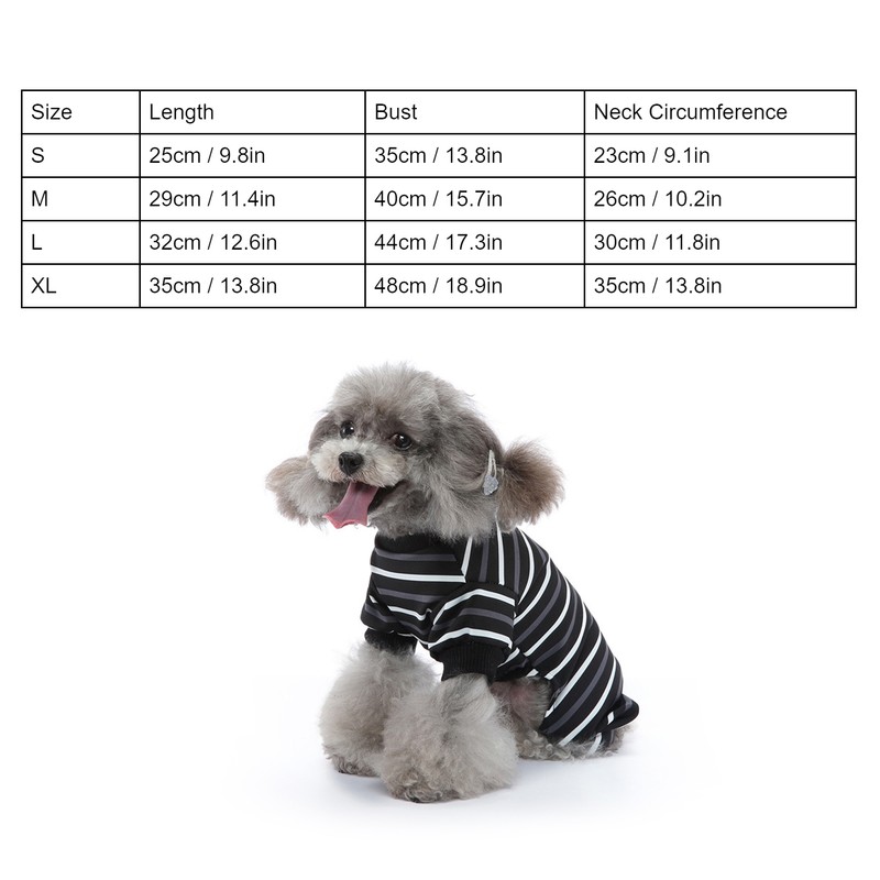 Dog Pajamas Warm 4 Legged High Collar Soft Stretchy Striped