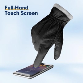 MGGMOKAY Men's Deerskin Gloves Touchscreen with Cashmere Lining, black