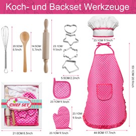 Jeffbaubl 11-Piece Cooking and Baking Set for Children, Cooking Set Children with Apron, Chef's Hat, Cookie Cutter and Glove, Baking Set, Kitchen Toy Set, Role Play, Children's Kitchen Gift for Girls