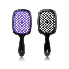 2Pcs Lixera Detangling Hair Brush, Wet and Dry Detangle Brush for Curly Hair Easily Removes Tangles Brush Anti-static Hair Comb Massage Vented Brush (Black+Purple)