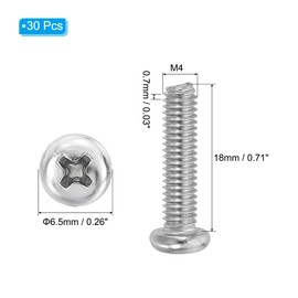 PATIKIL Phillips Pan Head Screws, 30 Pack M4-0.7 x 18mm 304 Stainless Steel 18-8 Full Thread, Pan Head Machine Phillips Drive Screw