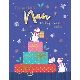 Piccadilly Greetings Character Christmas Card, Nan, Mice - 8 x 6 inches