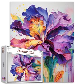 Iris L. Flower Jigsaw Puzzles for Adults 1000 Pieces Purple Blossom Floral Painting Jigsaw Puzzle Watercolor Craft Puzzles for Home Decoration Gifts, Family Puzzle Perfect for Game Nights 27" x 20"