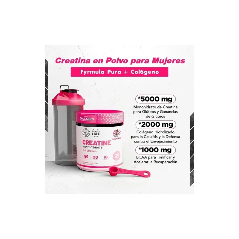 Creatina Mujer 5000mg Colágeno Bovino Bcaa Recuperación Sin Sabor