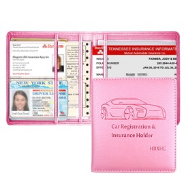 Car Registration and Insurance Card Holder - Leather Vehicle Glove Box Automobile Documents Paperwork Wallet Case Organizer for ID, Driver's License, Key Contact Information Cards - Men&Women, Pink,