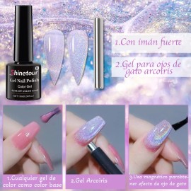 Shinetour Láser Arcoíris Esmaltes Uñas Gel Uñas Efecto Ojo Gato 9d,6p