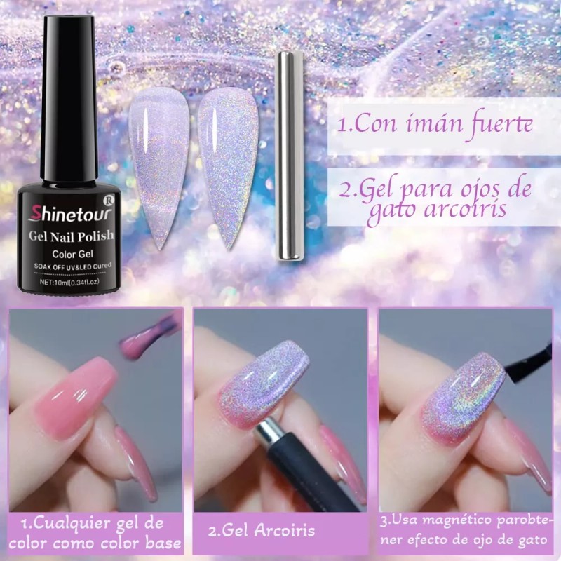 Shinetour Láser Arcoíris Esmaltes Uñas Gel Uñas Efecto Ojo Gato