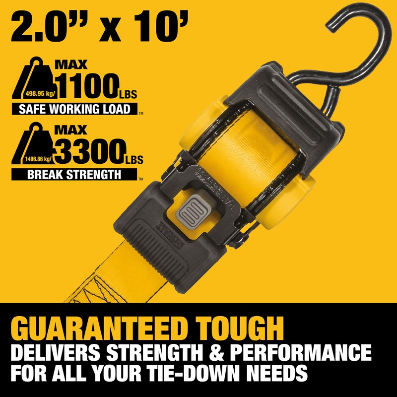 DEWALT DXBC9002 Black/Yellow 2” x 10’ Auto Retractable Ratchet Straps