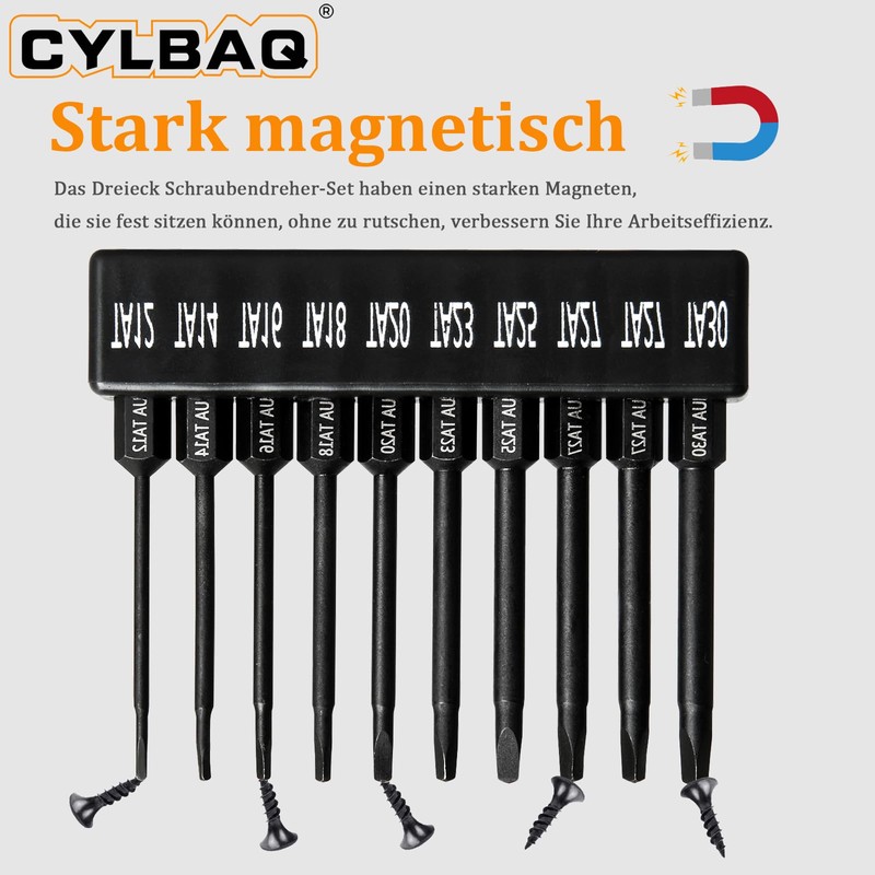CYLBAQ Pack of 10 Triangle Screwdriver Bits 65 mm Hex