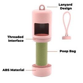 QMEAKMONY Dog Poop Bag Holder for Leashs Compact and Lightweight Dog Poop Bag Dispenser Dog Waste Bag Holder Easy Replacement and Cleaning with 1 Dispenser and 15 Bags (Pink)