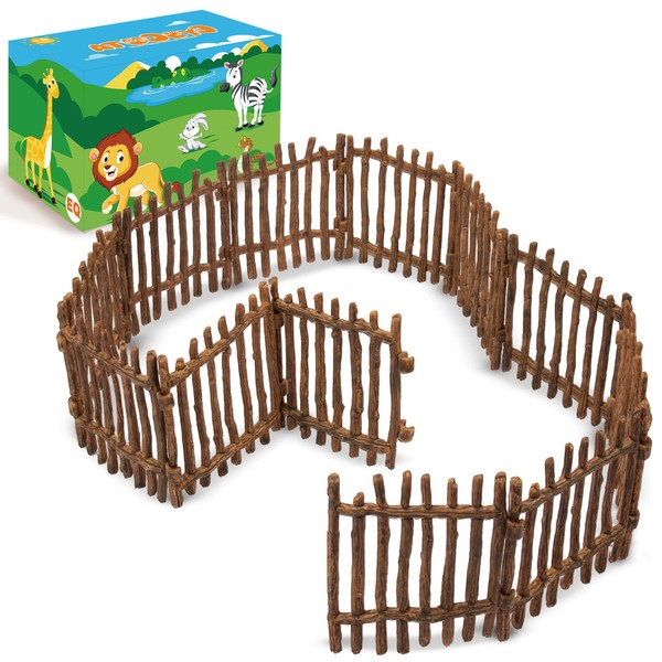 EYSCOTA Realistic Toy Fence, Large Corral Fencing Panel Accessories Playset, Farm Fence Toys for Barn Paddock Horse Stable Horses Figurines, Educational Gift for Kids Toddler
