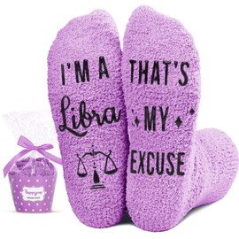 HAPPYPOP Libra Gifts for Women - Zodiac Socks, September October Birthday Gifts, Astrology Constellation Horoscope Presents, Galaxy Libra Socks