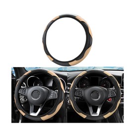 CGEAMDY Universal Car Steering Wheel Cover Non-Slip Breathable Durable Microfiber Leather Steering Wheel Cover Diameter 37-38cm Steering Wheel Protector (Beige)