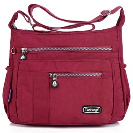 Crossbody Bags for Women, Waterproof Nylon Shoulder Bag Cross body Travel Purse with Multi Pockets Zipper, Lightweight Casual Nylon Messenger Bag for Work, Hiking, Nurse, Casual (Red)