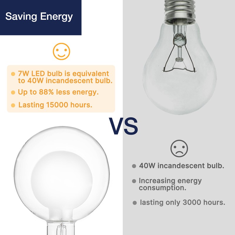 FLSNT Globe LED Large Edison Bulbs, 2700K Soft White, Dimmable,