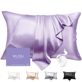 WLOSJ 100% Silk Pillow Cases Standard Size Mulberry Silk Pillowcase for Hair and Skin 22 Momme Highest Grade 6A Silk with Hidden Zipper 20 x 26 Inches 1PC, Lavender
