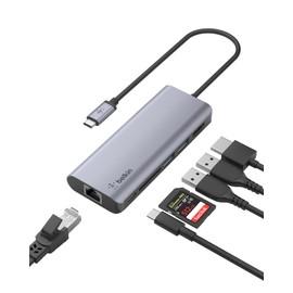 Belkin Belkin USB C Hub, 6-in-1?MultiPort?Adapter Dock with 4K HDMI, USB-C 100W PD Pass-Through Charging, 2 x USB A, Gigabit Ethernet Ports and SD Slot for MacBook Pro, Air, iPad Pro, XPS and More