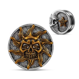 COOEAR Stainless Steel Ear Gauge Flesh Plugs and Tunnel Piercing Expander, Sun and Moon Matched Stretcher, Stainless Steel, Sandstone