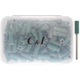 C & I 100pcs Small Sanding Bands & 1pc Slim Mandrel Nail Drill Bit Set Acrylic Gel Remove False Nails Shaping Cuticle Care Nail Prep Efile Nail Supplies for Nail Salon (Green, 180 Fine-F)