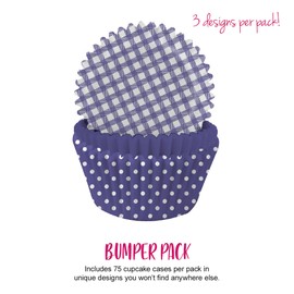 Anniversary House Purple 'Amethyst' Gingham and Polka Mix Cupcake Cases for Baking, Baking Cups in Heavy Duty Greaseproof Paper, Pack of 75, CC052A