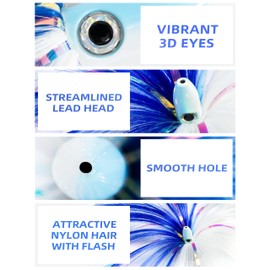 BLUEWING 1/2oz Sea Trolling Lures with Lead Head Saltwater Fishing Witches Big Game Ballyhoo Skirt for Tuna, Wahoo, Sailfish, Mahi Mahi, Blue/White, Model B