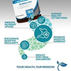 Bio Cultures Complex Probiotics & Prebiotics 60 Billion CFU – 6 Month Supply - for Gut Health with Lactobacillus Rhamnosus - for Women and Men - 180 Vegan Capsules