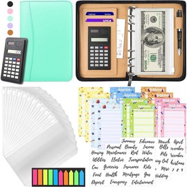 Budget Binder with Zipper Envelopes,  Envelopes for Budgeting, A6 PU Leather Budget Planner 2025 with  Envelopes Calculator, Bill  Organizer for  Saving Budget System Wallet - Color: E
