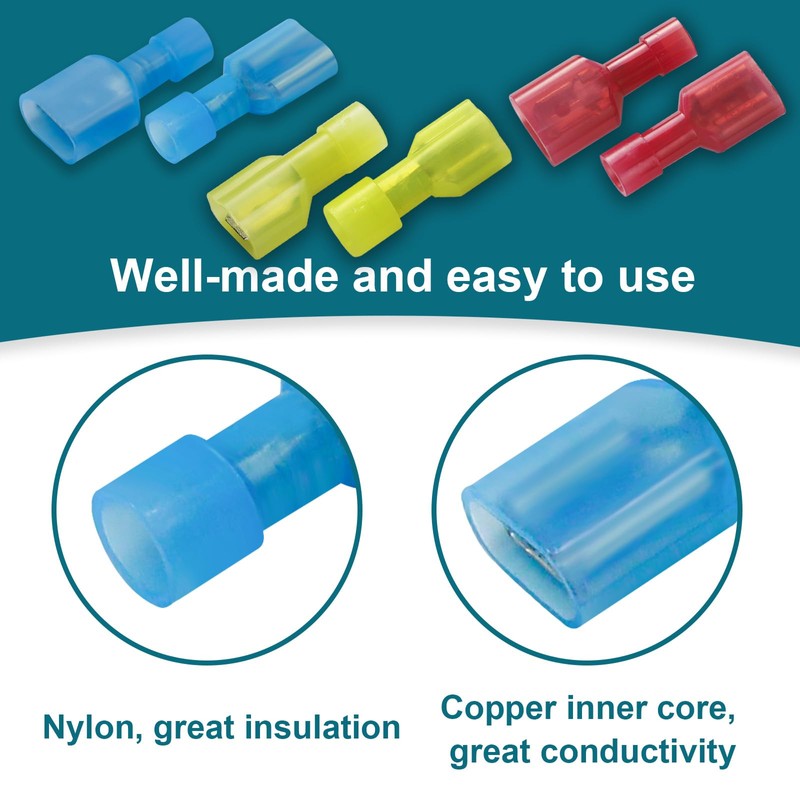 MENTBERY 280PCS Spade Connector Kit, 22-10AWG Quick Disconnect Wire Connectors,