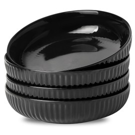 Hasense Pasta Bowls Set of 4, 30 oz Porcelain Dinner Bowls, Salad Bowls for Kitchen, Wide and Shallow Plates, Ideal Home Decor for Mother's Day Present, Microwave & Dishwasher, Oven Safe, Black