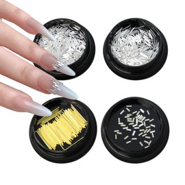 JERCLITY 4 Boxes 950 Pieces Gold Silver Nail Art Metal Stick Sparkling Nail Art Metal Strips Gold Silver High Gloss Reflective Nail Art Metal Stick Punk 3D Nail Nail Art Accessories for Women（4 Sizes）