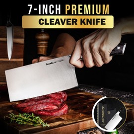 SliceElite Slice Series 7 Inch Cleaver Knife High Carbon German Steel Blade Pakkawood Handle Polymer Guard Heavy Duty Butcher Knife for Meat Cutting Kitchen Chopper Bone Knife Vegetable Sharp BBQ