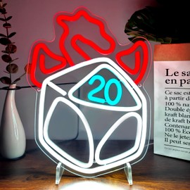 D20 Dice Neon Sign for Game Room Deocr Dice Neon Signs for Bedroom Decor Dungeons and Dragon Dice Game Sign for Bar Shop Birthday Holiday Party