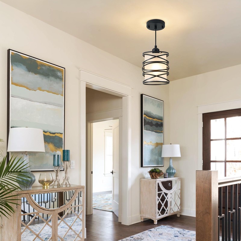 3 PACK Frosted Glass Pendant Light Fixtures 6.3Inch Spiral Metal